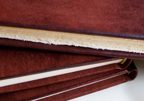 Hard cover brown leather journals.